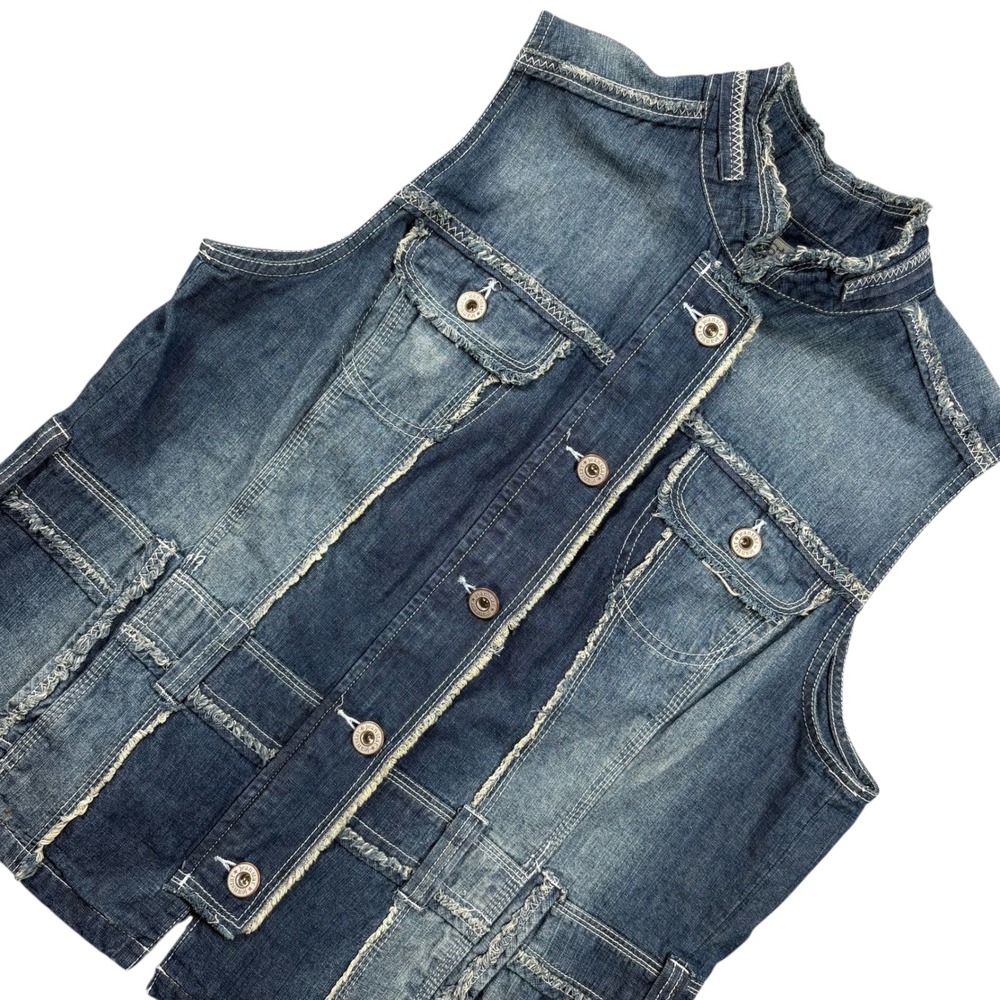 VTG Denim Jean Vest‎ Jeanstar western southwestern Frayed Beth Dutton 0X Plus